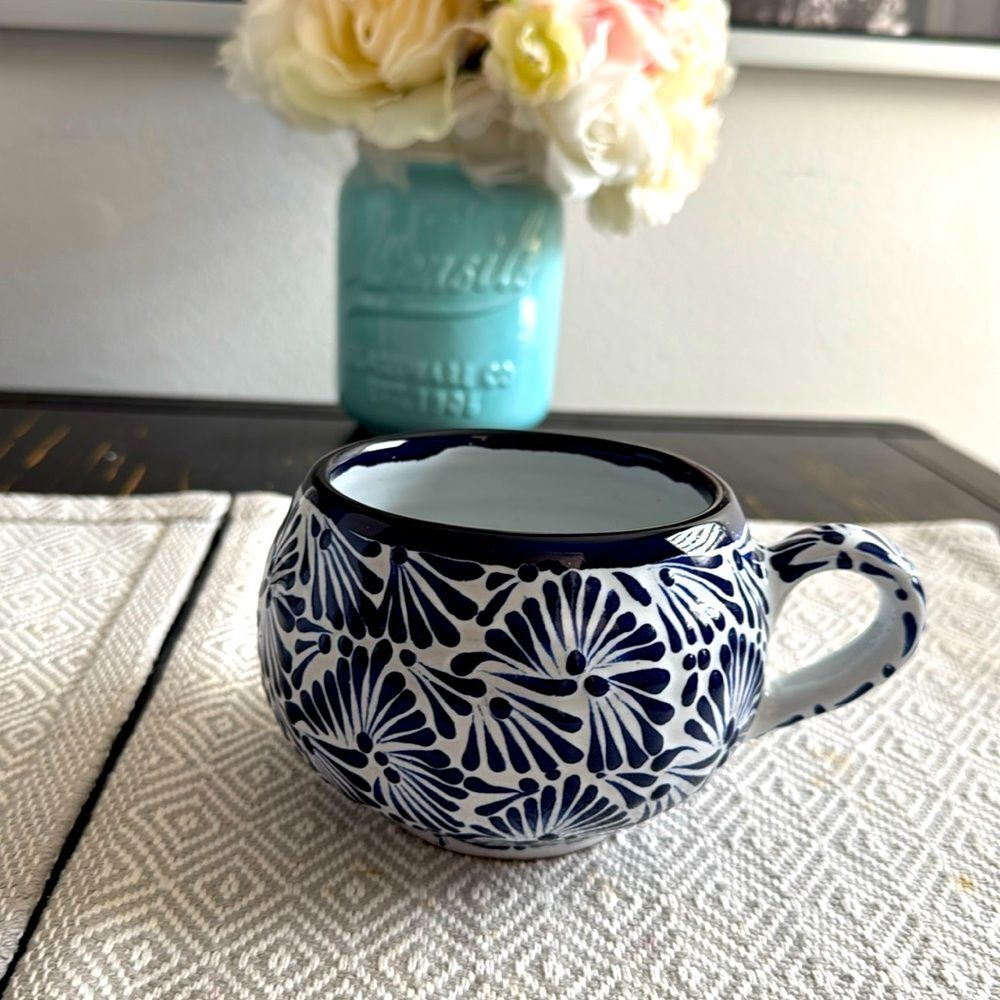 Mexican Cappuccino Mug Talavera Pottery Hand Painted Handmade Collectible Travel